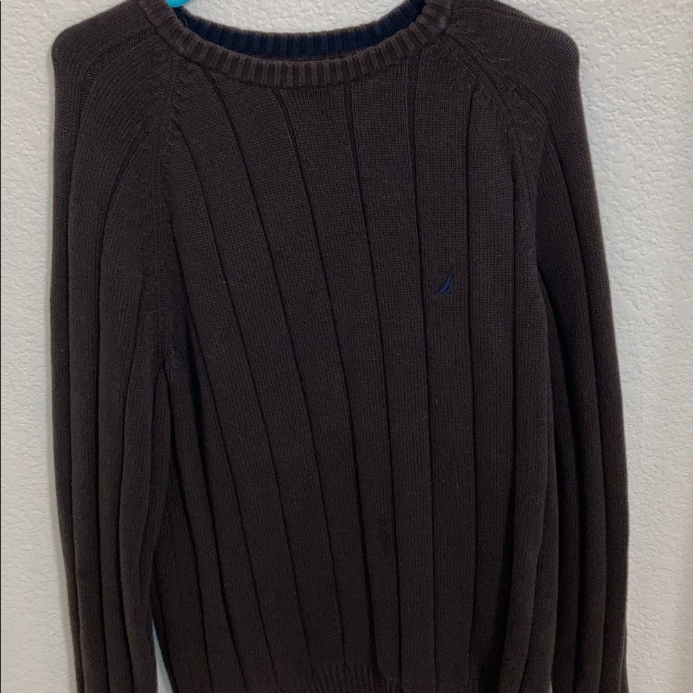 This brown sweater is in great condition and is really comfortable.